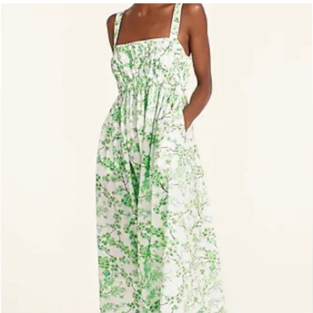 J. Crew White Midi Dress with Green Botanical Print
